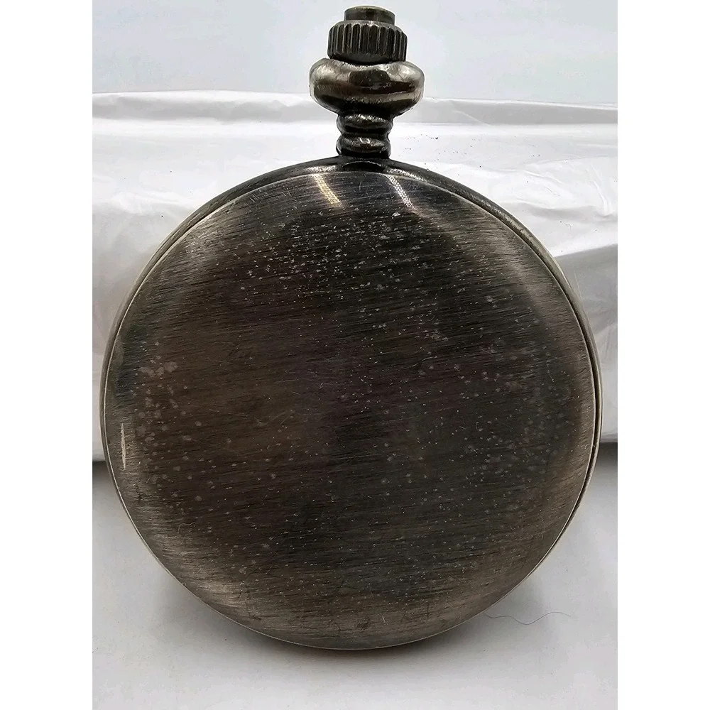 Calvin Hill Silver-Toned Pocket Watch Black Enamel Motorcycle Not Operational